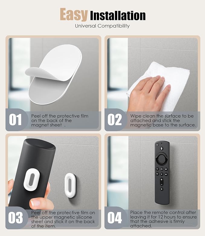 Magnetic Remote Control Holder Wall Mount, 2025 Upgraded Smaller & Stronger Magnetic Silicone Remote Control Organizer TV Remote Charger Holder Caddy Back of TV (White-4 Pack)