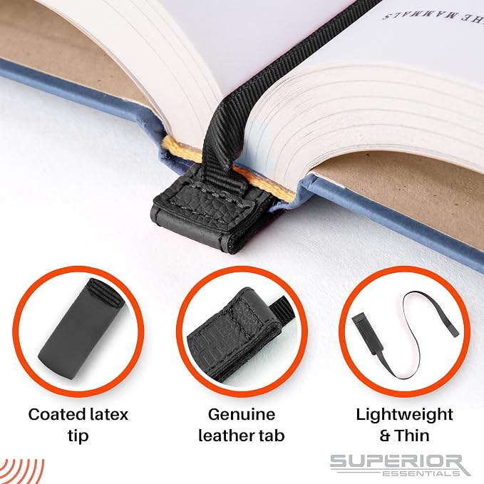 Superior Essentials Planner Magnetic Bookmark - Genuine Leather, Single Long Ribbon Bible Bookmark for Book Lovers - Amplify Your Love for Books with Our Elegant Ribbon Page Marker (1PC, Black)