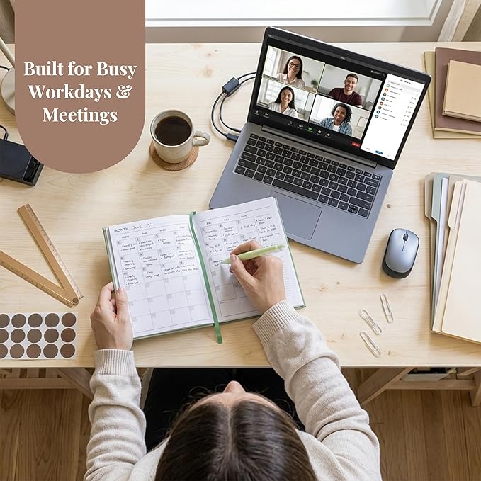 Rileys & Co Undated Daily Planner 8 x 6 in, Day Schedule Planner & Agenda Book, Journal with Goal & Habit Tracker, No Dates Dateless Annual Organizer for Work, School & Home - Green
