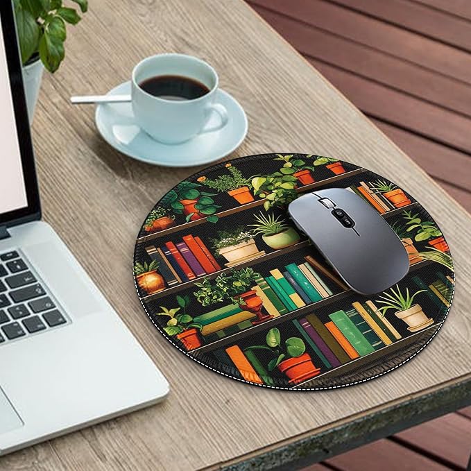 Gctriki Small Mouse Pad for Desk with Bookshelf Design - Cute Office Decor for Women, Stitched Edge Non-Slip Rubber Base, Fits Laptop & Wireless Mouse, Travel Mouse Pad for Computer Gaming