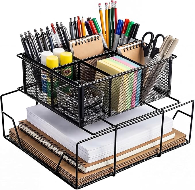 Duraaamo Black Team Material Metal Caddy 11.25 x 12.5 Inch, Classroom Table Storage Caddy, Teacher Supply Storage Basket Organizer for Classroom Supply, Office, Table, Desk, Craft Art, Pencil, Crayon