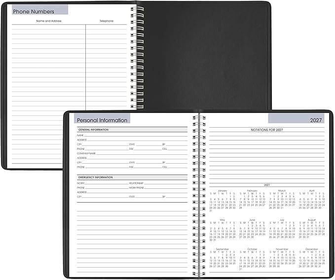 AT-A-GLANCE 2027 Planner, Weekly, 7" x 8.75", Block-Style, DayMinder, Black (G5350027)