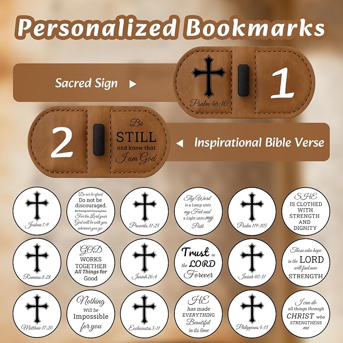 Bygone Mark Personalized Magnetic Leather Bookmark with Pen Holder - Inspirational Bible Verse Scripture Design, Custom Book Marker for Book Lovers Men Women (Brown-Psalm 119：105)