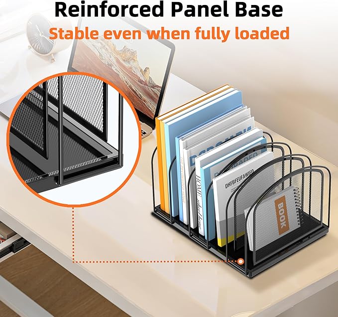 SUPEASY 5-Section File Organizer for Desk, Mesh Desk Organizer, Vertical File Folder Holder, File Floder Organizer for Office Home School Classroom, Black