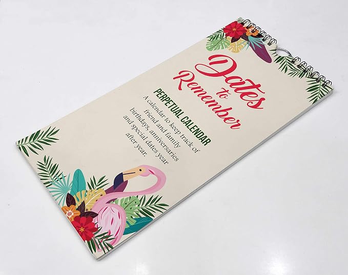 Flamingo & Floral Rustic Perpetual Calendar Birthday Wall Hanging Anniversary Special Event Reminder Calendar Book Journal Stationary Wall Hanging Birthday Gift Card Planner Organizer
