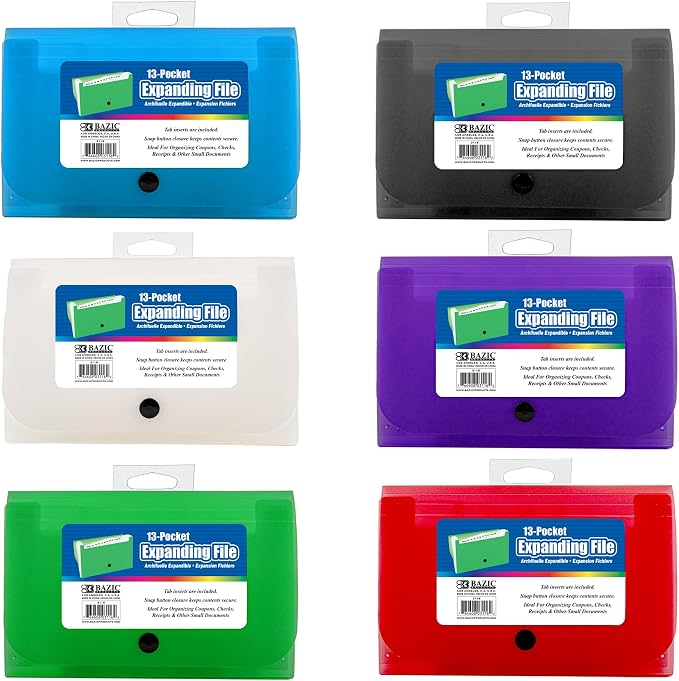 BAZIC 5-Pockets Coupon/Personal Check Size Expanding File