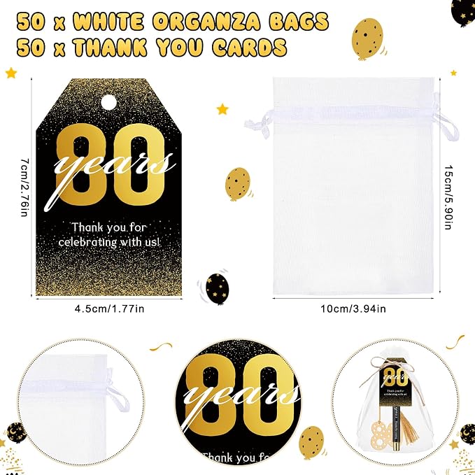 Spakon 50 Set 80th Birthday Party Favor for Guest Anniversary Party Favor Golden Birthday Bookmark Thanks Coming Pen with Tag Appreciation Gifts for Women Men Wedding Anniversary