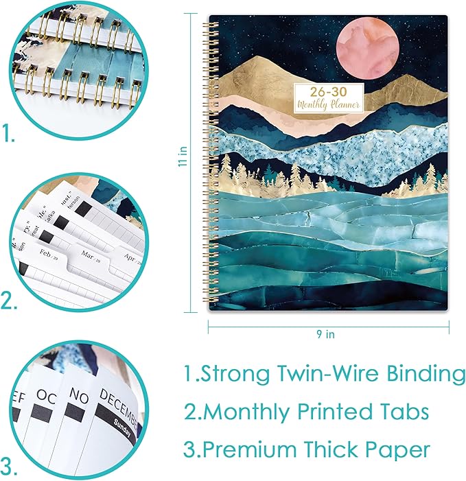 Monthly Planner 2026-2030 - 5 Year Monthly Calendar 2026-2030, Jan.2026 - Dec.2030, 9" x 11", 60 Months with Tabs, Double-Side Pocket, Holidays, Pages, Elastic Closure