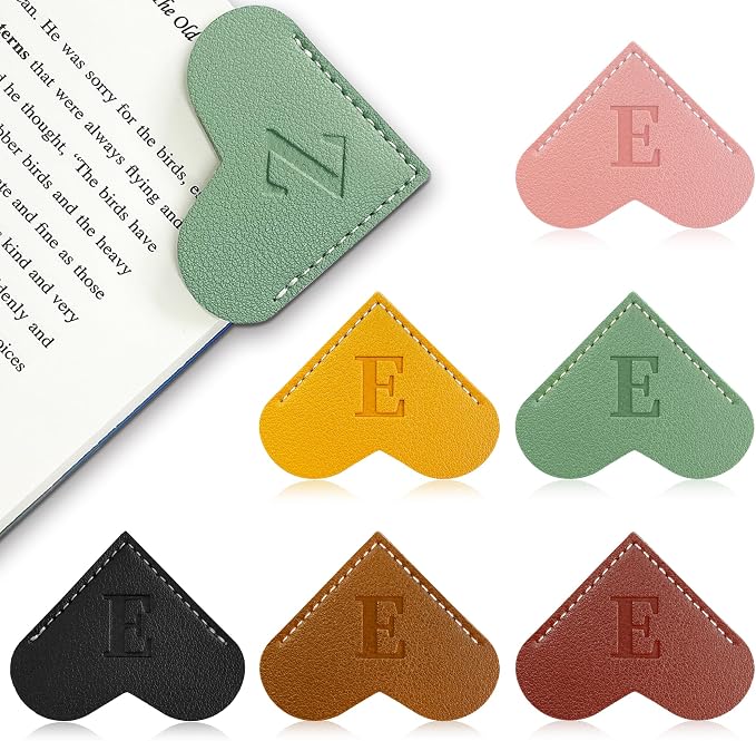 6Pcs Personalized Leather Heart Bookmark with Initial,26 A-Z Letters Cute Corner Book Mark for Reading,Book Page Accessories for Women, Book Lovers, Teachers, Students Gifts