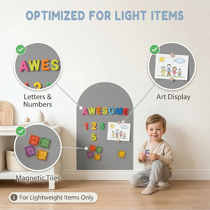 Magnetic Arch Wall Decal: Small 15.7" x 31.5" Peel and Stick Chalkboard with Strong Adhesive - Playroom Decor & Montessori-Inspired Spaces for Toddlers Ages 1–5 (Quiet Gray)