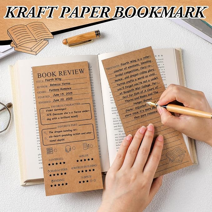 Marspark 120 Pieces Back to School Book Review Bookmarks Bulk 3.5 x 8 Inch Double Sided Reading Log Bookmark for Book Lovers Gifts(Brown)