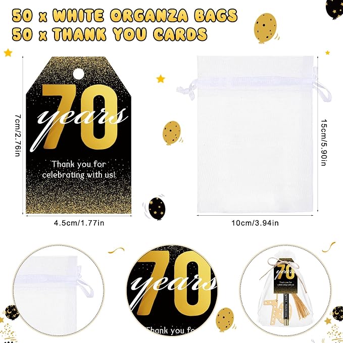 Spakon 50 Set 70th Birthday Party Favor for Guest Anniversary Party Favor Golden Birthday Bookmark Thanks Coming Pen with Tag Appreciation Gifts for Women Men Wedding Anniversary