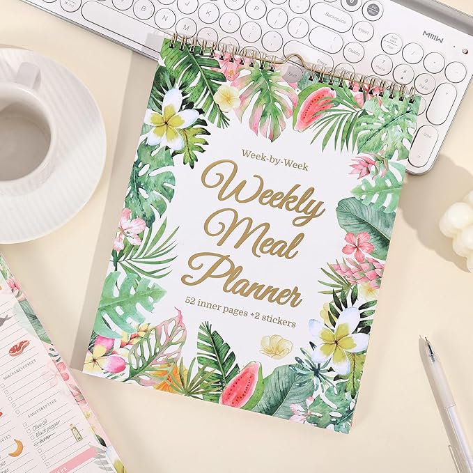 52-Week Meal Planner Notebook with Stickers – All-in-One Weekly Food Planner for a Whole Year, Includes Grocery Shopping Lists & Weekly Meal Plan Organizer for Healthy Eating, Meal Prep & Budgeting