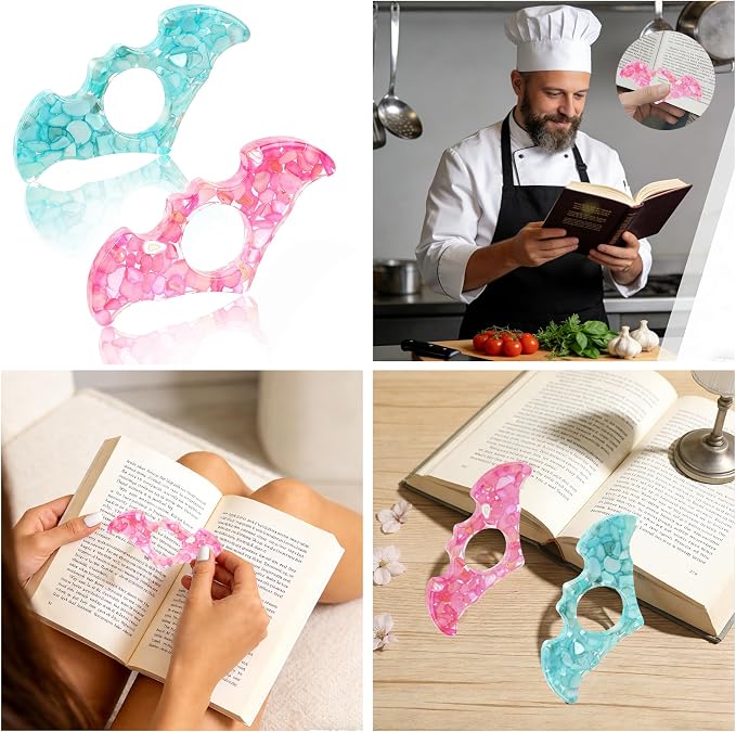 2 Pcs Thumb Book Page Holder Bat Resin Book Page Holder Bookmark Reading Accessories for Book Lovers Transparent Book Opener Holder Bookmarks Gifts for Books Lovers Readers Students Teachers Bookworm