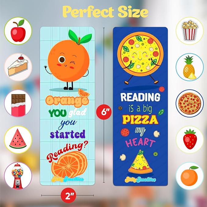 Large Sized Scratch and Sniff Scented Bookmarks, 10 Styles – Fun Smelly Bookmarks for Kids, Teachers, Reading Rewards, Classroom Incentives, & Party Favors (Teacher Pack, 60 Pieces)
