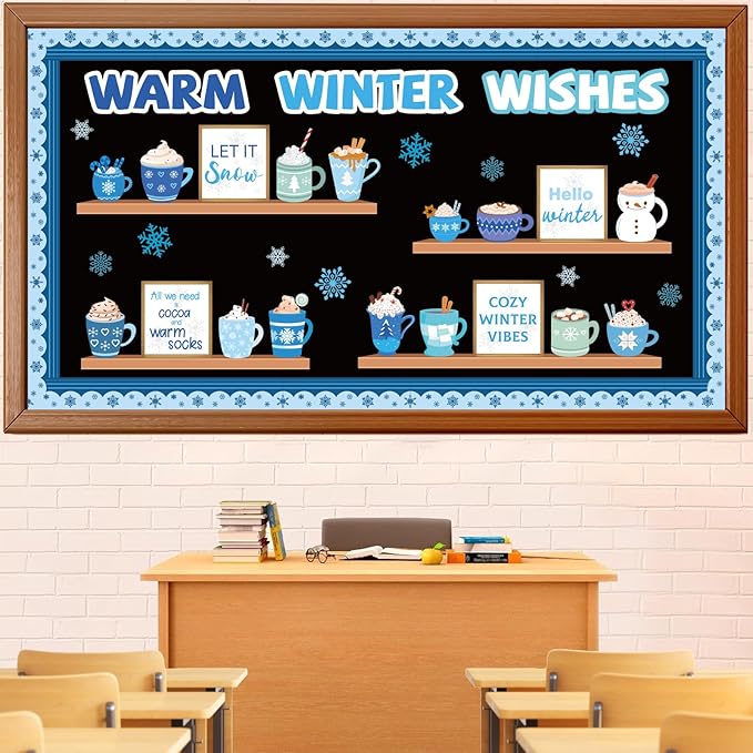 Huzobooby Winter Hot Cocoa Bulletin Board Set Christmas Bulletin Board Classroom Decoration Snowflake Educational Poster Cutouts School Home Window Wall Party Decor for Teacher(Warm Winter Wishes)