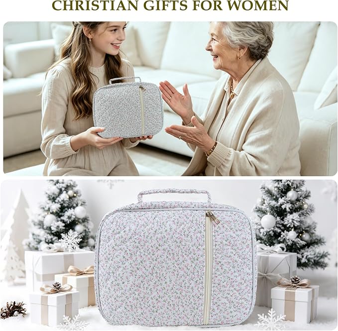 Allinside Bible Cover Case for Women - Cute Bible Carrying Bag with Waist Strap & Greeting Card | Lightweight Bible Cover for Daily Devotion, Church & Travel - Perfect Christian Gift for Her