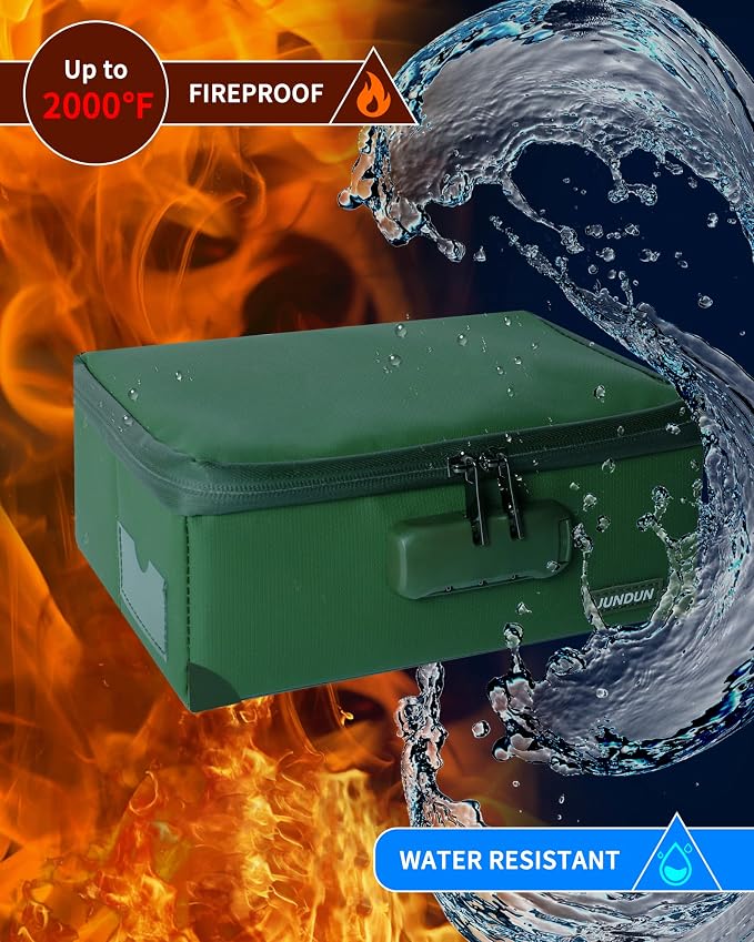 JUNDUN Index Card Holder with Lock,Collapsible Fireproof Index Card Box fits 1200 3x5-Inch Flash Cards - Business, Recipe, or Note Card Storage Boxes - Green