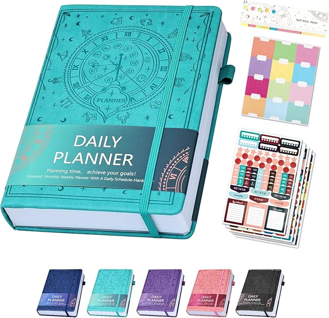 Undated Academic Planner Hardcover (5.5x8.5") - Flexible Weekly & Monthly Organizer with Stickers, Productivity Journal for Students & Professionals(Turquoise)