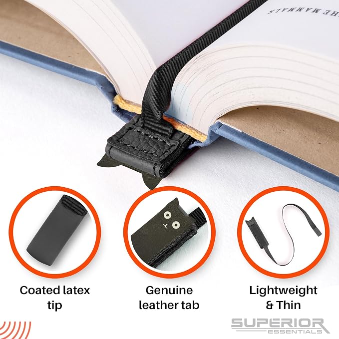 Superior Essentials Magnetic Bookmark-Genuine Leather, Single Long Ribbon Bible Bookmark for Book Lovers-Amplify Your Love for Books with Our Elegant Ribbon Page Marker (Cat, 3PC)