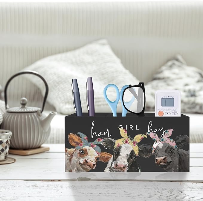 Hay Girl Hay Cow Makeup Brush Toothbrush Holder, Pen Pencil Holder, Organizer for Bathroom Vanity Dorm, Cow Lover Gifts for Home Office Dorm Desk Accessories
