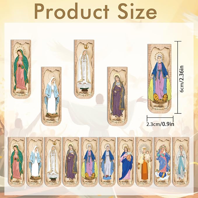 30PCS Magnetic Virgin Mary Bookmarks, Catholic Book Marks Featuring Our Lady of Guadalupe, Our Lady of Fatima, Religious Bible Page Markers Gifts for Women Men, Church Accessories