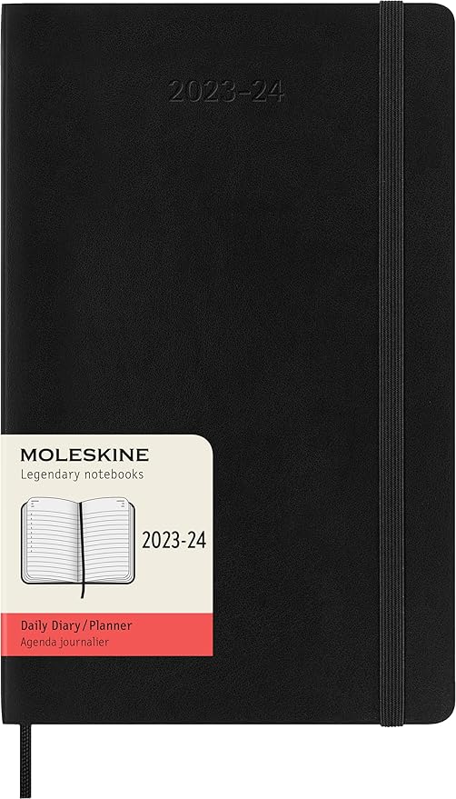 Moleskine 2023-2024 Daily Planner, 18M, Large, Black, Soft Cover (5 x 8.25)