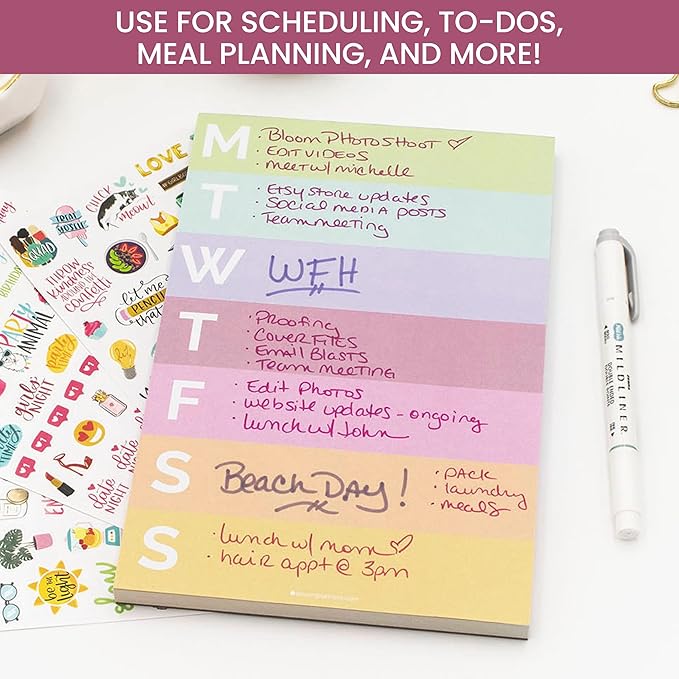 bloom daily planners Color Blocked Weekly To Do List Notepad with 80 Tear Off Sheets - Undated Weekly Planner Pad for Work, School, Home - 6” x 9” - Rainbow Sorbet