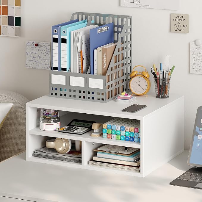 Desktop Printer Table with Storage, 2 Tier Printer Stand for Desk, Desk Organizers and Accessories for Home Office, White