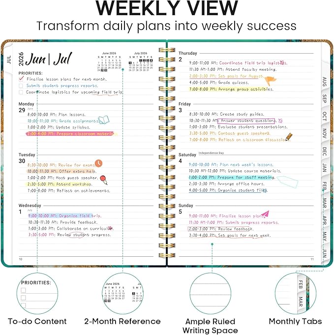 Academic Planner 2026-2027, Weekly and Monthly Calendar Book, July 2026 – June 2027, Hardcover Planner with Tabs, Perfect for Teachers, Students, Women & Men, A4 (8.5" x 11") - Ocean