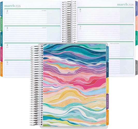 7x9 Coiled Life Planner (January 2026 - December 2026) - Layers Colorful classic cover, horizontal layout, Hexagon theme, platinum coil