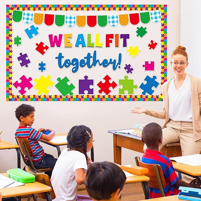 Justforjoyful Puzzle Pieces Bulletin Board Classroom Decorations Welcome Back To School Bulletin Board Puzzle Pieces Themed Classroom Decor Motivational Cutouts for School Wall Decals Decor