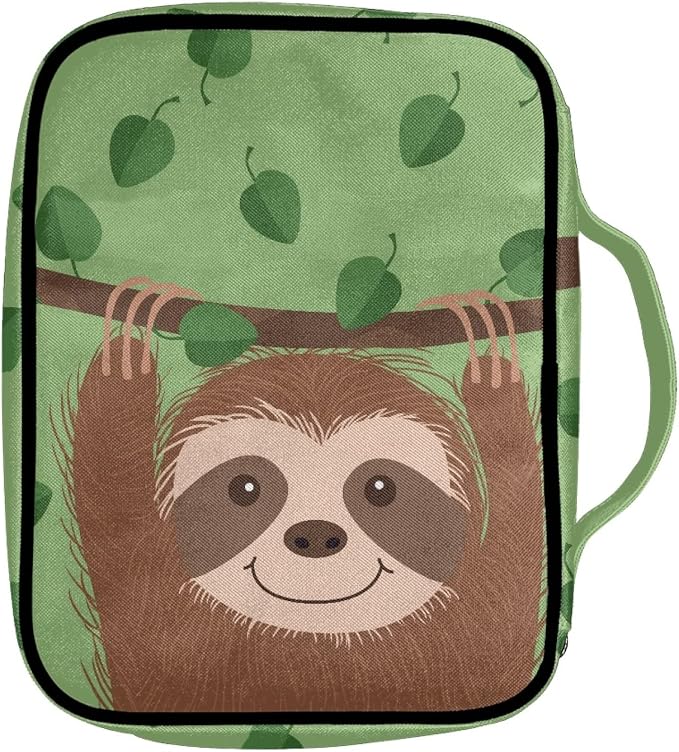 Coldinair Lovely Sloth Print Bible Cover for Women Teens Kids Boys Girls,Cute Carrying Book Case Church Bag Bible Protective with Handle and Zippered Pocket