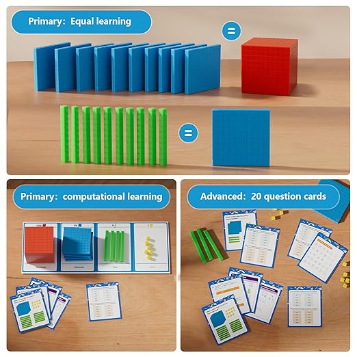 TOMMYHOME Base Ten Blocks with Place Value Chart 12 Boxes - Math Manipulatives for Kids.Counting Blocks for Math to Help Educate Kindergarten Teachers