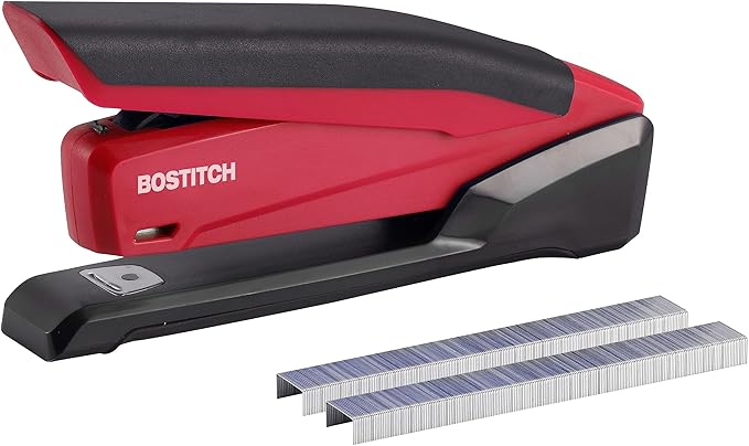 Bostitch Office EZ Squeeze 20 Sheet Standard 3 Hole Punch, Metal Construction & Executive 3 in 1 Stapler, Includes 210 Staples and Integrated Staple Remover,20 Sheet Capacity, Red