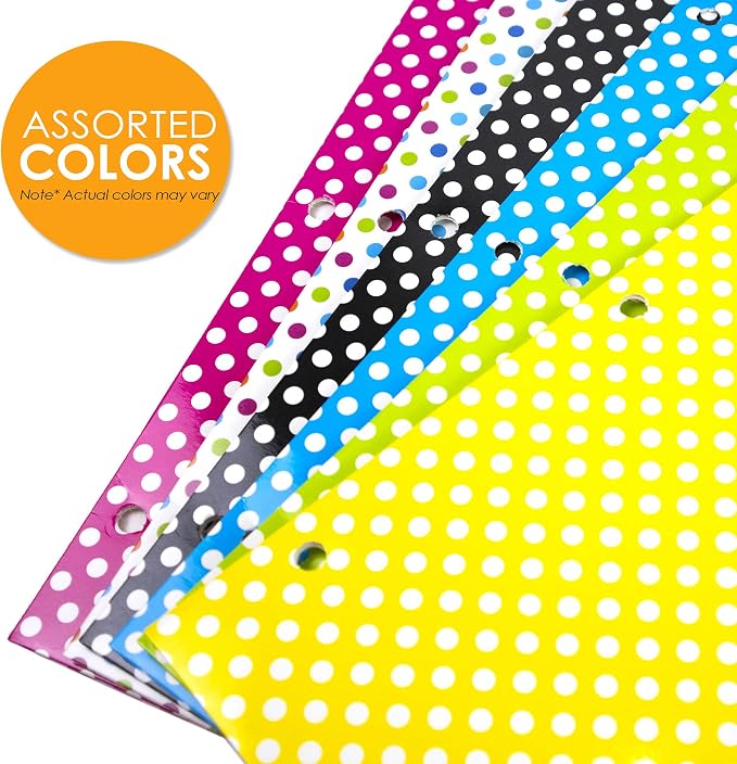 BAZIC Products Polka Dot Paper 2-Pocket Folder, Standard Letter Folder, for School Office Documents, Set of 6