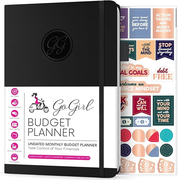 GoGirl Budget Planner – Monthly Financial Planner Organizer Budget Book. Expense Tracker Notebook Journal to Control Money, Compact (Black)