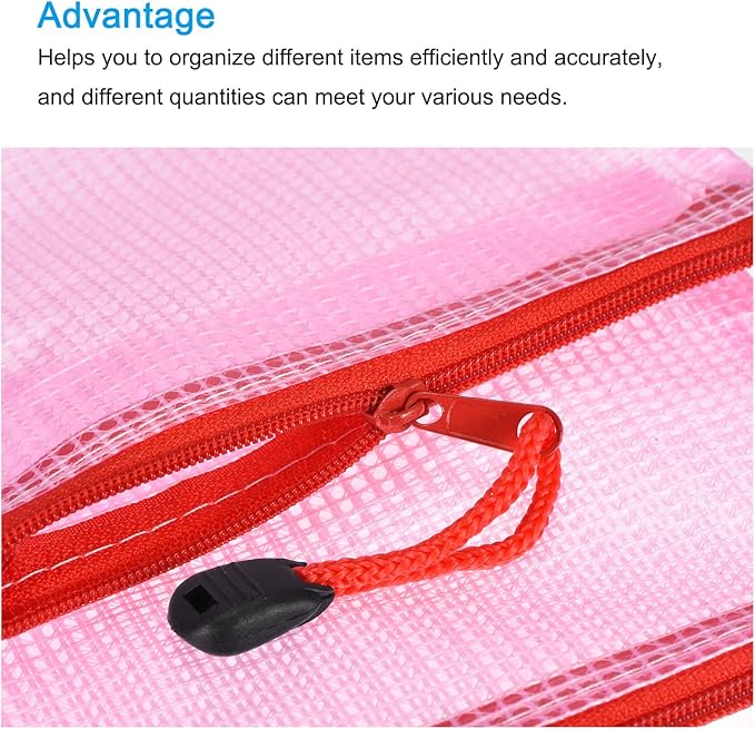 MECCANIXITY Mesh Zipper Bags, B8 Size File Document Pockets Bill Pouch Folders for Office Home Supply, Pink Pack of 3