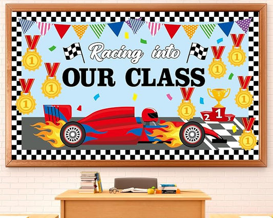 gisgfim Racing Car Bulletin Board Decorations Racing Into Our Class Paper Cutouts Motivational Cars Medal Bulletin Board Set for Back to School Teacher Classroom Kindergarten Wall Decor Supplies
