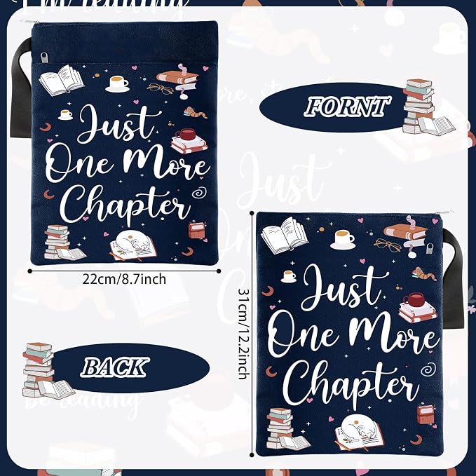 Feifeiya 2 Pcs Book Sleeves Just One More Chapter Canvas Book Cover Pouches with Zipper Washable Front Pocket Gifts for Books Lover Reader Reading