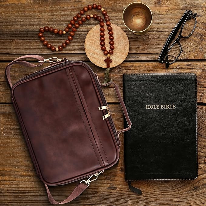 Sinload Bible Cover Kit for Men – Bible Journaling Set with Highlighters, Pens, Tabs & Bookmark – Gift-Ready Christian Study Carrying Case(Crossbody Style)