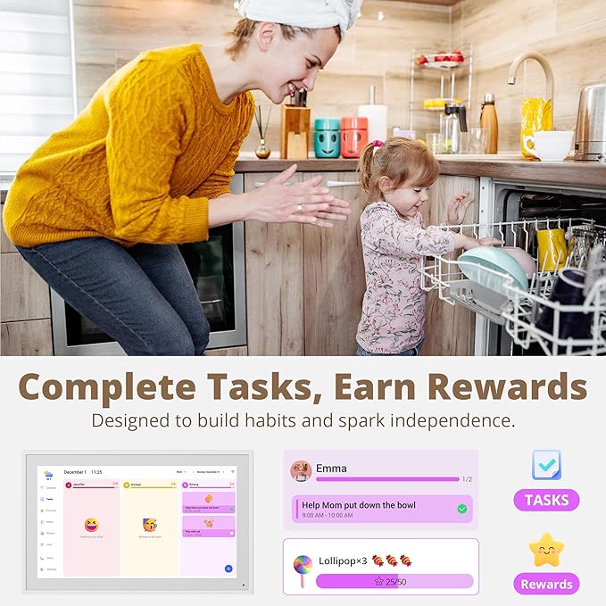 Digital Calendar 27 Inch Touch Screen, Electronic Wall Calendar Chore Chart for Family Monthly/Weekly Planner Rewards Organization, Interactive Large Display Smart Calendar, Desk Mount Included