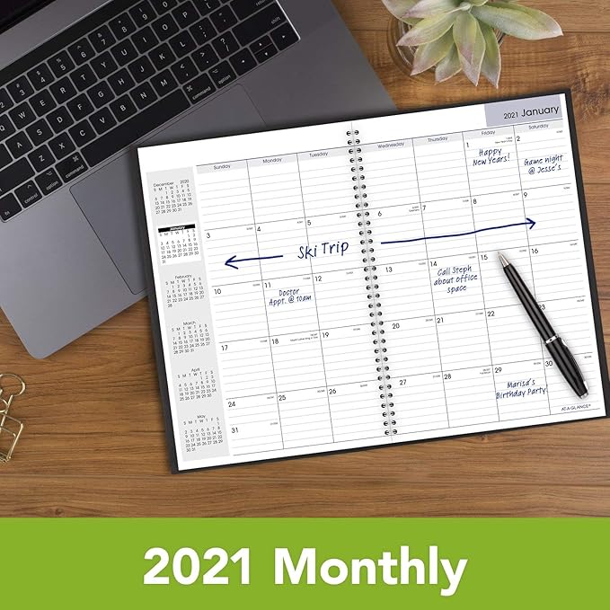 2021 Monthly Planner by AT-A-GLANCE, 8" x 12", Large, DayMinder, Black (SK20021)