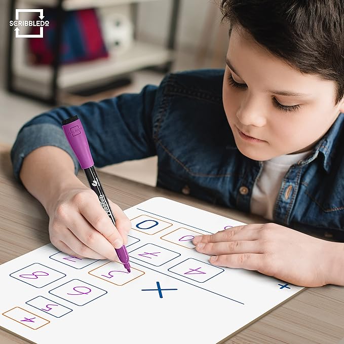 SCRIBBLEDO Dry Erase Long Multiplication Board 9"x12" Double Sided Practice Whiteboard with 2x1 & 2x2 Digit Multiplication for Home, School, Classroom Math Manipulatives for All Ages