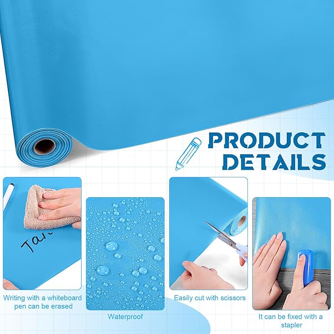 Hahafelt 16 in x 40 Ft Fabric Bulletin Board Roll Classroom Non Woven Fabric Background Decorations Waterproof Wrinkle Resistant Bulletin Board for Back to School Wall Decor(Blue,Pure)