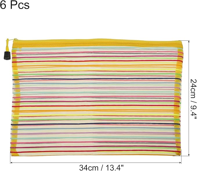 MECCANIXITY Mesh Zipper Pouches, A4 Colorful Pencil Case Document File Bags Storage Organizer for Office Supply Travel Accessory, Yellow Pack of 6