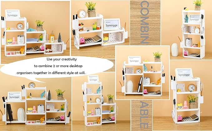 Lae Nuvole Desktop Organizer Shelf Stationery Organizer with Pen Holder Office Desktop Storage Rack Combinable Organization and Storage for Desk, Office, Countertop, Dorm (Pink, 3 Tier)