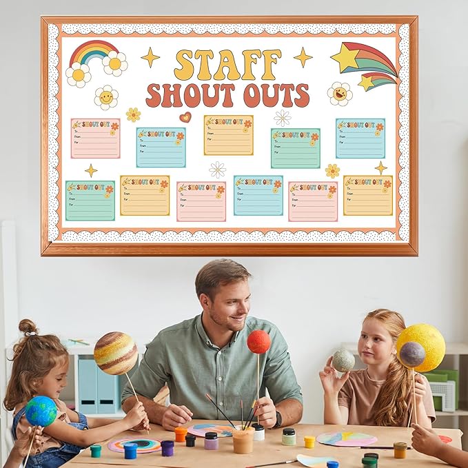 Boho Hippie Staff Shout Outs Bulletin Board Decorations Groovy Retro Staff Shout Outs Bulletin Board Set Appreciation and Recognition DIY Craft Cutouts for Back to School Classroom Decor Supplies