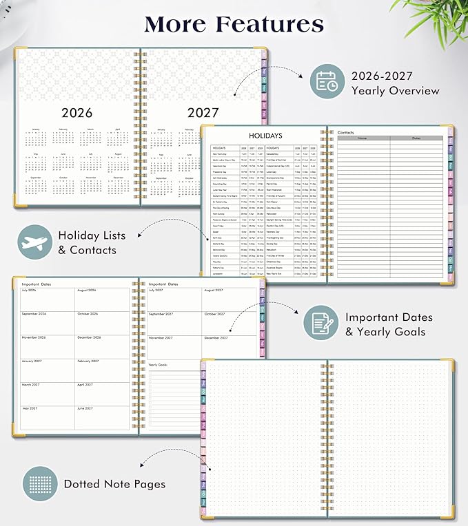 Academic Planner 2026-2027, 18 Months Weekly and Monthly Hardcover Planner, July 2026 - December 2027, 8.5" x 11" A4 Large Daily Calendar Planner Book with Tabs, Spiral College School Agenda Organizer for Student Teacher, Dusty Blue