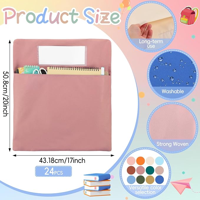 gisgfim 24 Pcs Chair Pockets for Classroom 17 x 20 Inch s with Name Tag for Classroom Chairback Pockets Chairs Seat Back Organizer for Student Elementary School Daycare Home Supply (Light Boho)